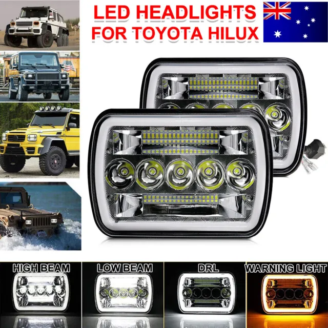 Pair 7x6" 5x7Inch LED Headlights Square Hi/Lo Beam DRL For Pontiac Toyota Hilux