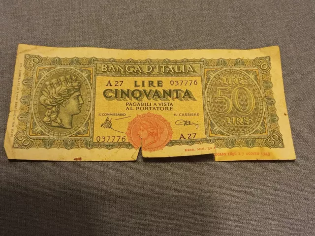 Banca D`Italia Lire Cinqvanta 50 note ( 1943? )