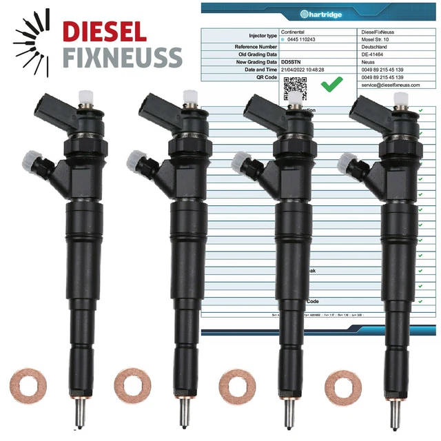 thumbnail image 2 of 4x Bosch 0445110243 Injectors For Alfa Romeo Fiat Opel 1.9 JTD JTDM Diesel – Refurbished Germany 2 of 6