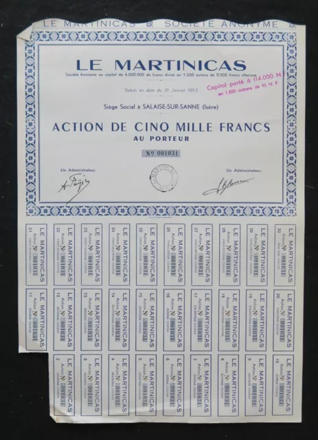 Action 1953 LE MARTINICAS SALAISE SUR SANNE titre bond share 5