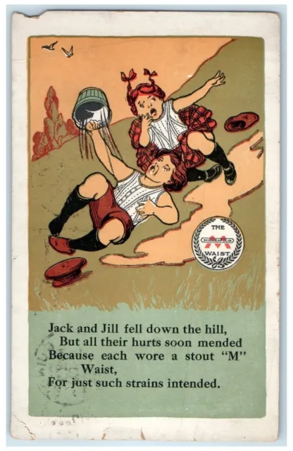 1908 Children Jack And Jill Fell Down The Hill Quincy Illinois IL Postcard