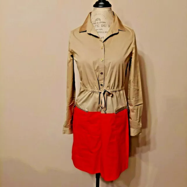 Elie Tahari Farrell Khaki Orange Shirt Dress Size 4