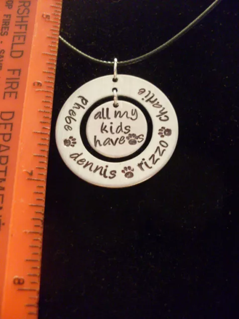 Pet Parents "All My Kids Have Paws" Names Hand Stamped 1.25" Necklace dog cat