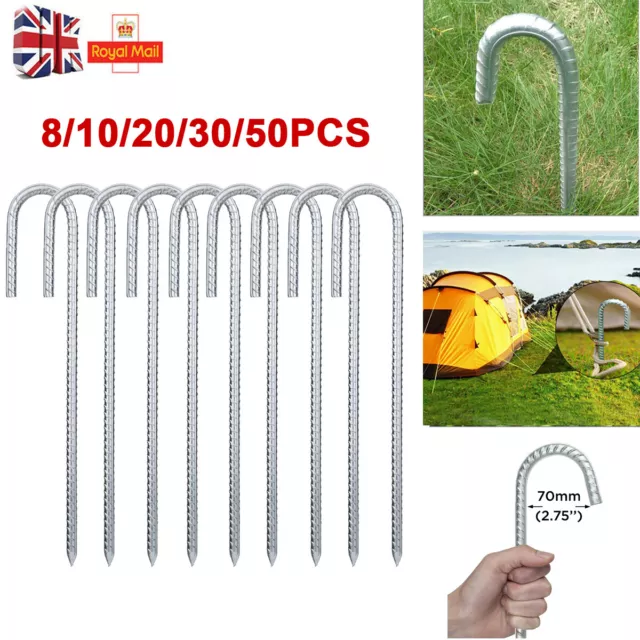 8-100X Heavy Duty 12" Galvanised Steel Ground Stakes J Shaped Pegs Gazebo Tent