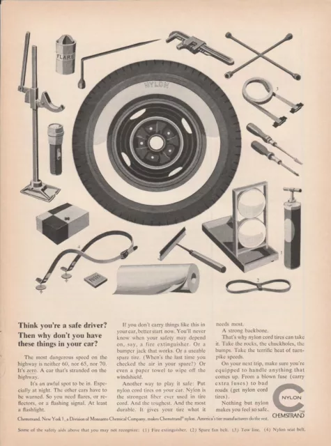 1963 Chemstrand Nylon Vintage Print Ad 1960s Car Seat Fan Belt Fire Extinguisher