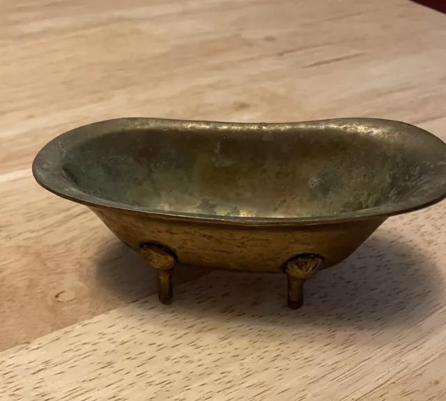 Vintage Brass Miniature Clawfoot Tub Claw Foot Bathtub Dollhouse Soap Dish