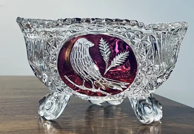 Vintage Hofbauer Byrdes Ruby Crystal Footed Bowl, Germany Discontinued