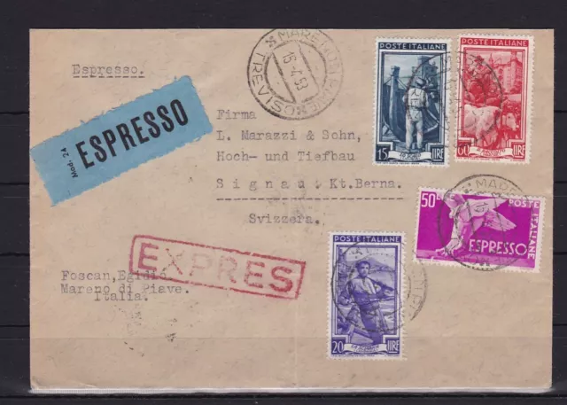 Italien Express-Brief von Mareno Di Piave nach Signau/Schweiz, 1953 #1044576