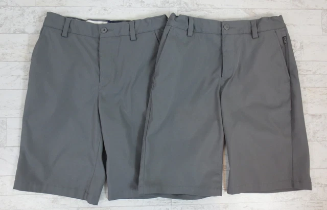 Lands End School Uniform Active Chino Shorts Boys 12 Arctic Gray Adj Waist LOT