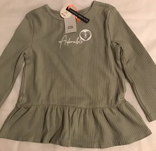 River Island mini ragazze età 3-4 anni set adorabile peplum verde a costine nuovo con etichette 3