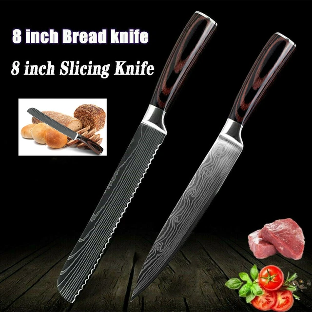 2 Küchenmesser Edelstahl Brotschneidemesser Scharf Damast Kochmesser 8 Zoll