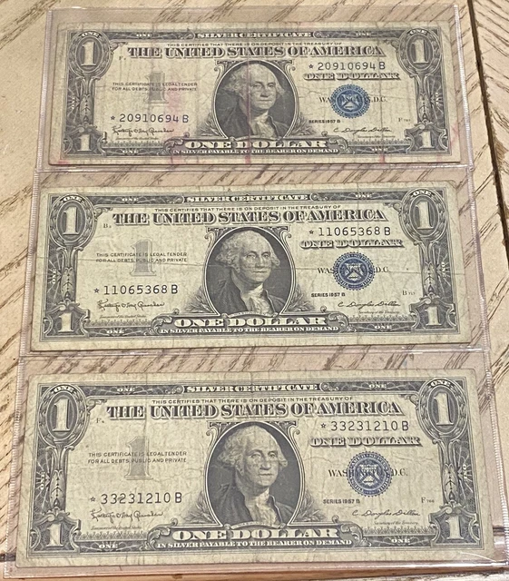 Lot of 3 1957 * Star Blue Note Silver Certificate One Dollar Bills