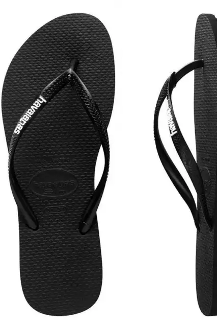 NEW Havaianas Havaianas SLIM RUBBER LOGO BLACK/WHITE FEMALE