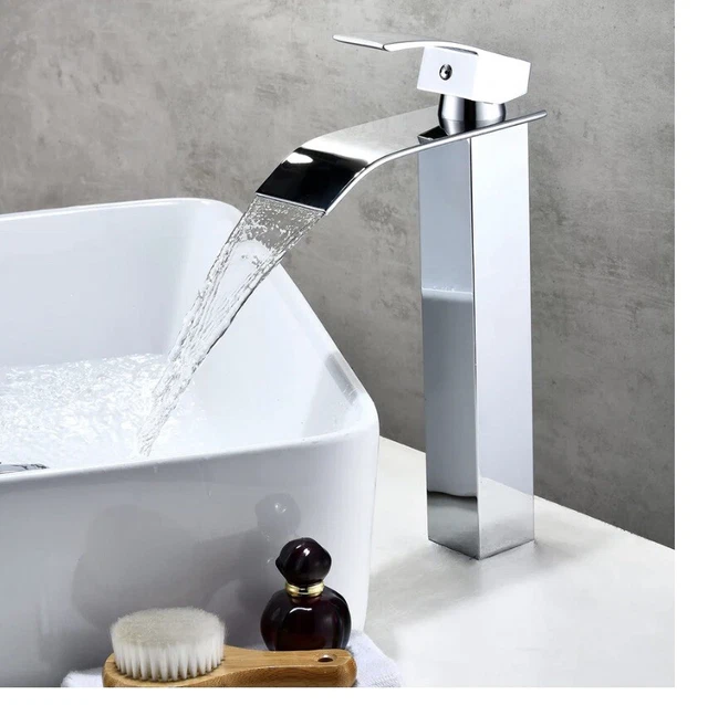 Grifos altos de baño en cascada grifos mezclador lavabo grifo encimera latón cromado