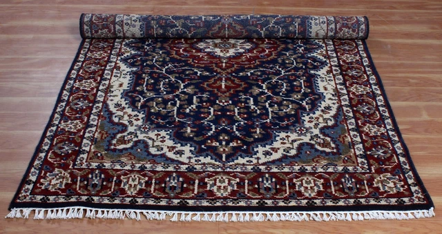 Hand-Knotted Herize Oriental Blue Carpet Living Room Turkish Wool Area Rug 4x6ft