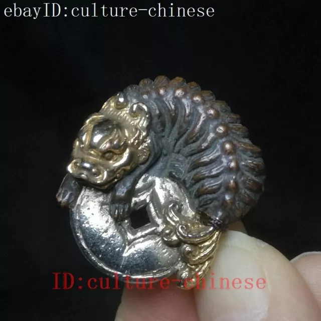 Chinese red copper Gilding Carving Lucky animal Pi Xiu coin Statue Pendant Gift