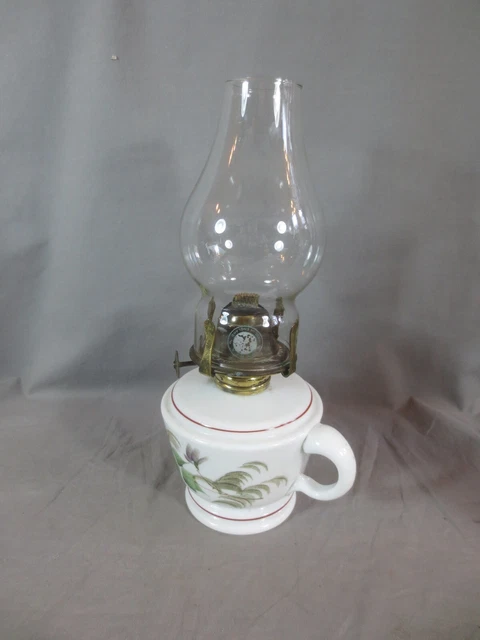 Antique  Brass And Glass  English Made Finger Oil Lamp & Chimney