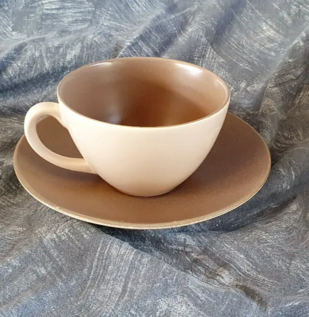 Poole Pottery —🐬— Streamline — C54 — Sepia & Mushroom — 1 — Tea Cup & Saucer