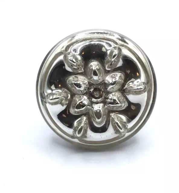 Vintage Mercury Glass Raised Floral Design 3 1/2" Curtain Drape Tie Back Knob