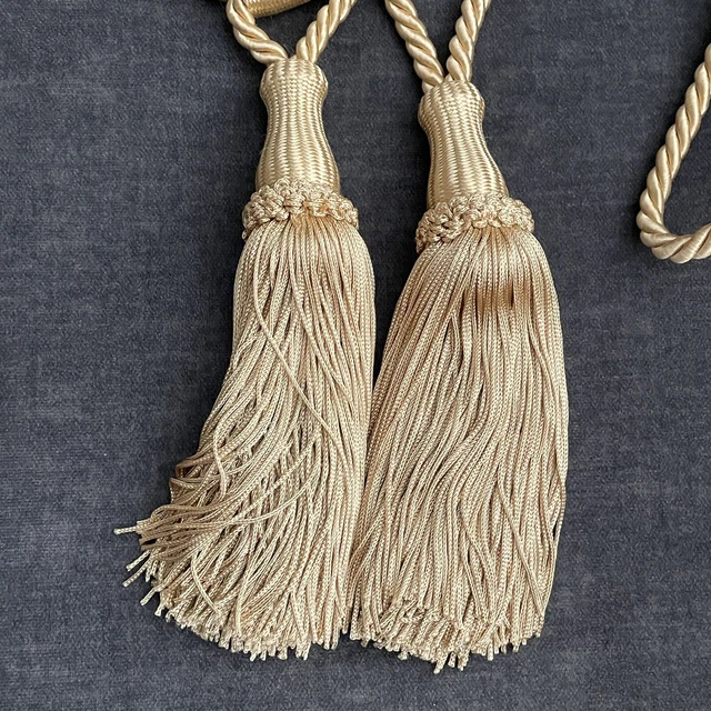 Pair of 2 Gold Braided Rope Curtain Tie Backs with Large Tassels 26" Length 2