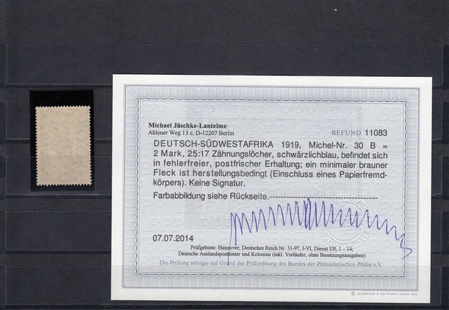 DSWA: MiNr. 30 B, postfrisch, BPP Befund 2