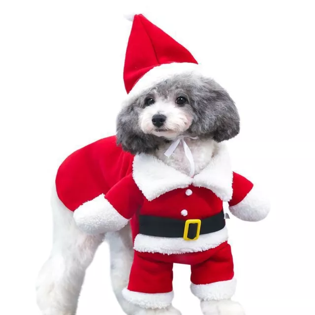 Dog Cat Christmas Costumes Pet Santa Claus Outfit Funny Fancy Clothes with Cap