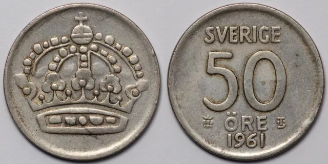 Sweden 1961-TS 50 Ore KM# 825 World Silver Coin