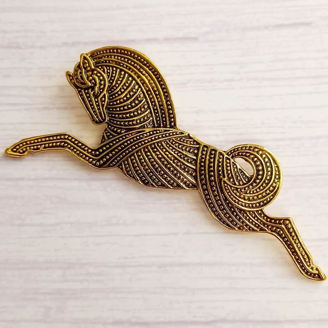 Large Gold Tone Vintage Look Horse Brooch, Art Deco Toy Horse Broach Pin