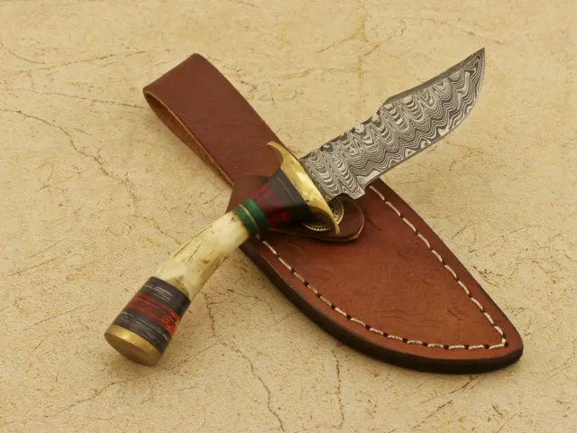 Custom Made Hand Forged Damascus 6" Hunting/Skinning Knife - Stag/Antler Handle