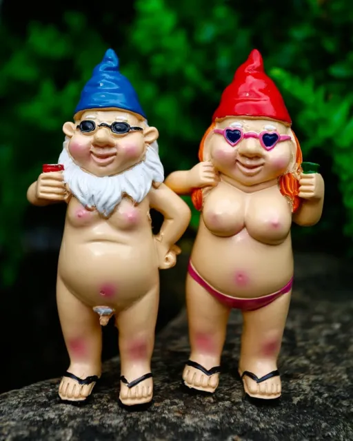 2 PCS Naked Gnomes Statues, 4.7 Inch Naughty Garden Gnome Funny Statue for Home