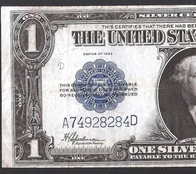 Beautiful 1923 $1 Large Silver Cert, Cogwheel Reverse, No Tears Or Pinholes