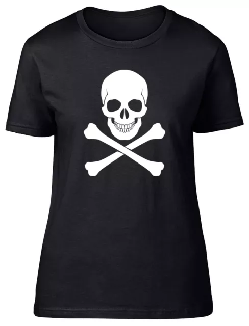 Skull and Crossbones Gothic Womens Ladies Fitted Short Sleeve Tee T-Shirt