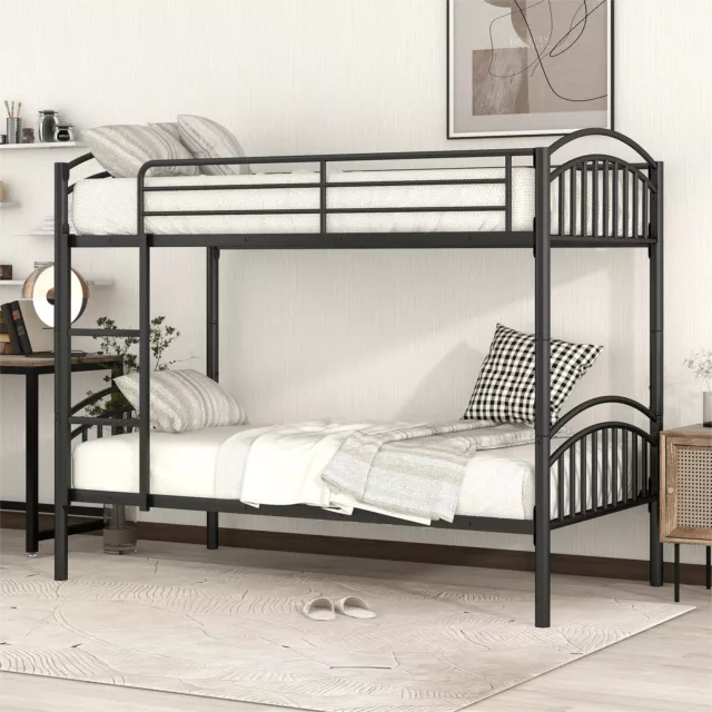 Twin Over Twin Metal Bunk Bed,Divided into Two Beds(Black){OLD SKU:MF280424AAB}