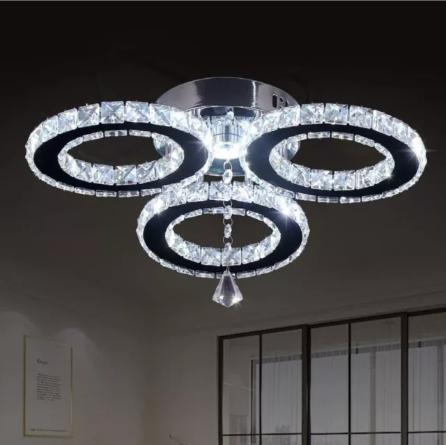 LED Kristall Anhänger Deckenleuchte 13x3,5 Zoll 3 Ringe Kristall Kronleuchter bündig