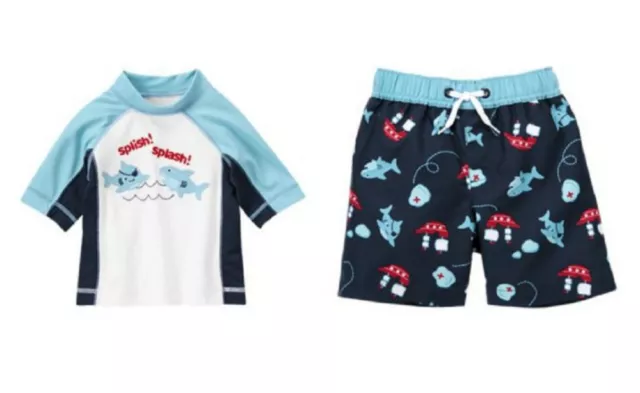 NWT Gymboree Newborn Baby Boy FIRST MATEY Pirate Shark Rash Guard & Swim Shorts