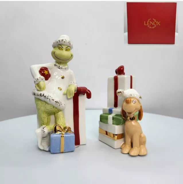 🤍 Lenox The Grinch And Max Porcelain Salt/Pepper Shakers Set