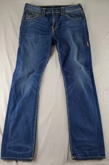 True Religion Ricky Relaxed Straight Jeans Mens 34 Blue Denim