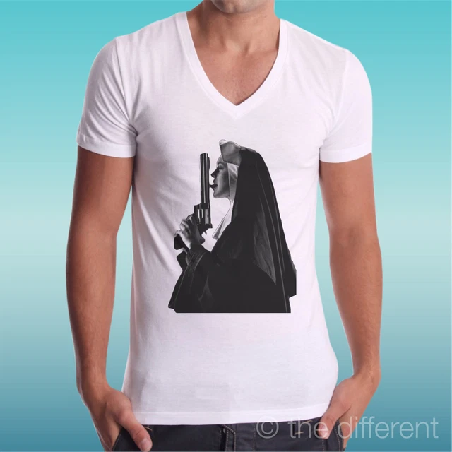 Débardeur Homme Personnalisé - T-Shirt Nonne Pistolet Coton Blanc - Neuf Avec Étiquette