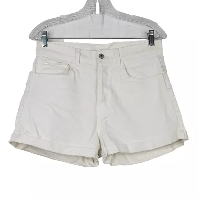 John Galt Women's Button Fly Cuffed Denim Shorts Size 30 White Jean 30X2.5