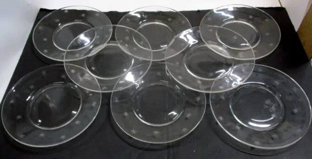 Vintage Clear Glass Plates 6" with Etched Cut Stars on Edge (Set of 8 Plates)