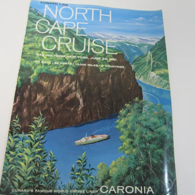 Cunard Line RMS Caronia North Cape Cruise 1961 - Color Brochure & Deck Plan