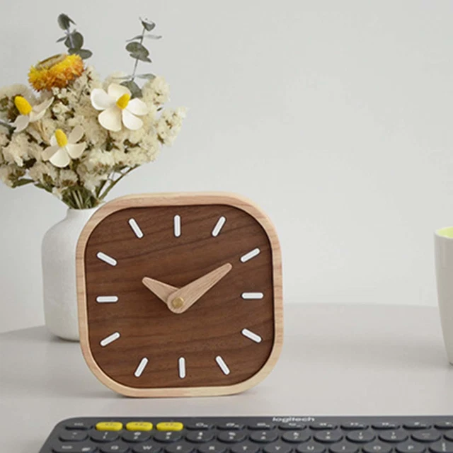 Wooden Table Clock Silent Wall Hanging Clock for Countertop Fireplace