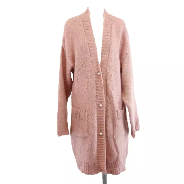 Grace Cardigan Donna Lungo Giacca Rosa Lana Mohair Alpaca Poliammide G M Nuovo