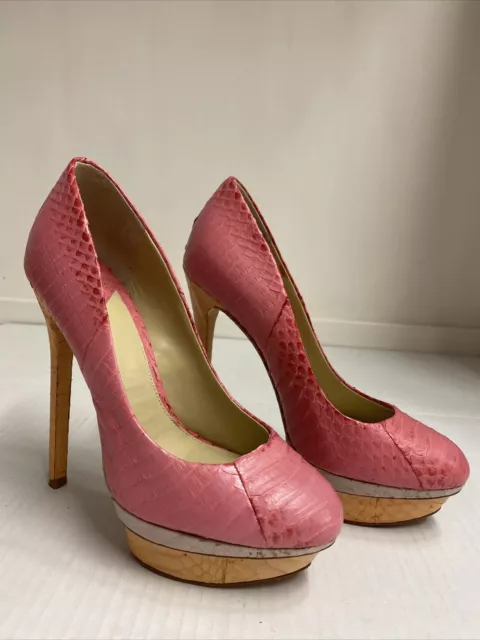 Brian Atwood Vero Cuoio High Heel Pumps Pink Snakeskin Women Size 6