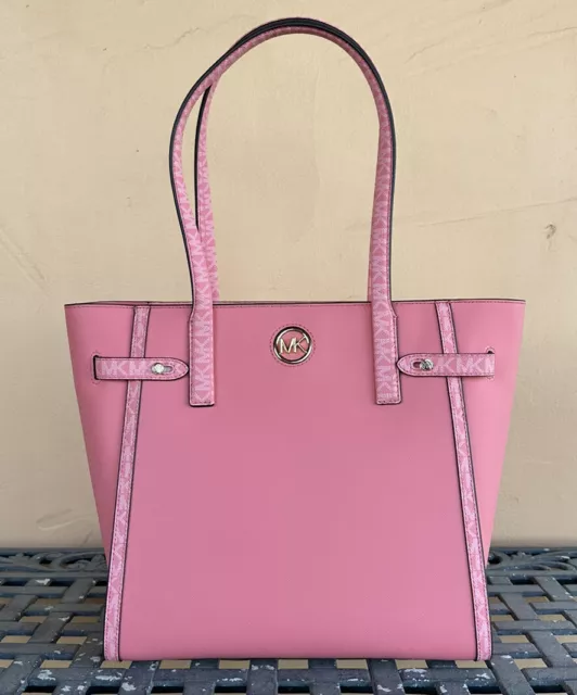 Michael Kors Carmen Large North South Tote Shoulder Bag Mk Tea Rose Multi