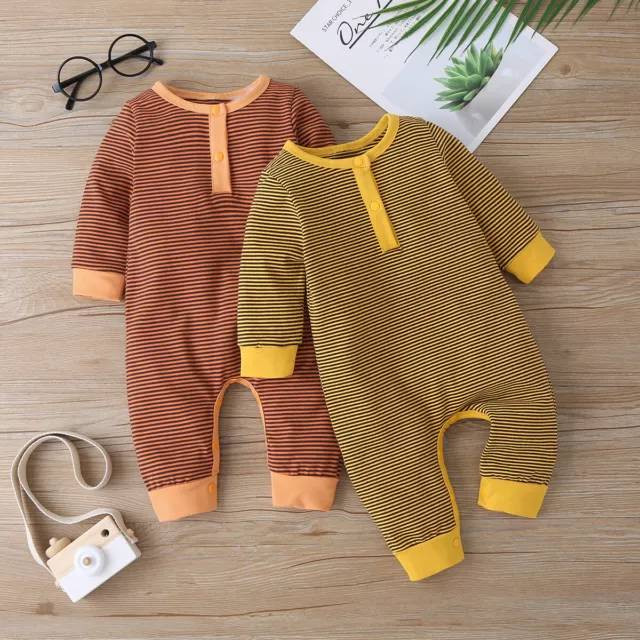 Newborn Baby Stripe Bodysuit Romper Infant Boy Girl Jumpsuit Kids Clothes Outfit