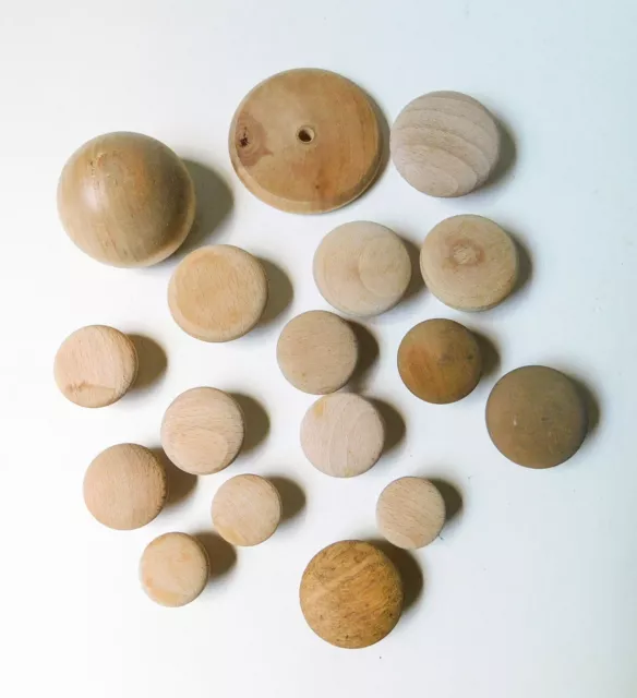 17 Wood Round Knobs Handles Cabinet Drawer Pulls Unfinished Lot WH14