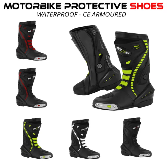 MENS LONG MOTORCYCLE Boots Waterproof Leather Enduro Motocross off-road ...