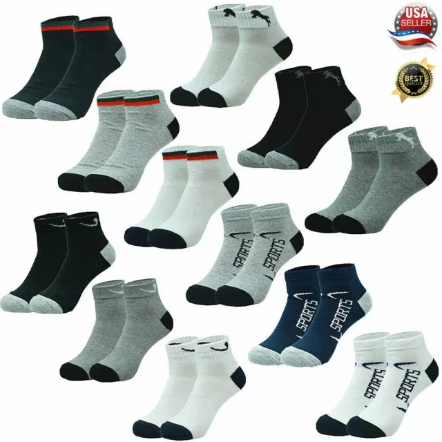 Men Ankle Low Cut Quarter Crew Athletic Sport Casual Socks Cotton 9-13