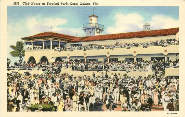 Florida, FL, Coral Gables, Club House At Tropical Park Linen Postcard